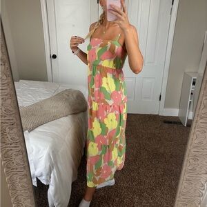 Sanctuary Floral Tiered Spaghetti-Strap Maxi Dress in Pink, Yellow & Green